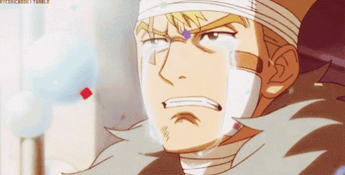 a man with a bandage on his head is crying with tears coming out of his eyes