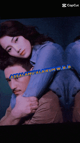 a woman hugging a man with the words assalamualaikum wr.i.b written on it