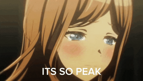 a close up of a girl 's face with the words " it 's so peak " below it