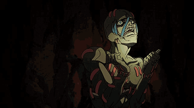 a cartoon drawing of a man with his mouth open and a necklace on his chest