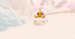 a cartoon character wearing a helmet and goggles is driving in the snow