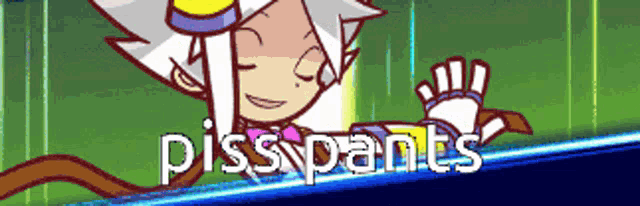 a cartoon character with the word piss pants written on it