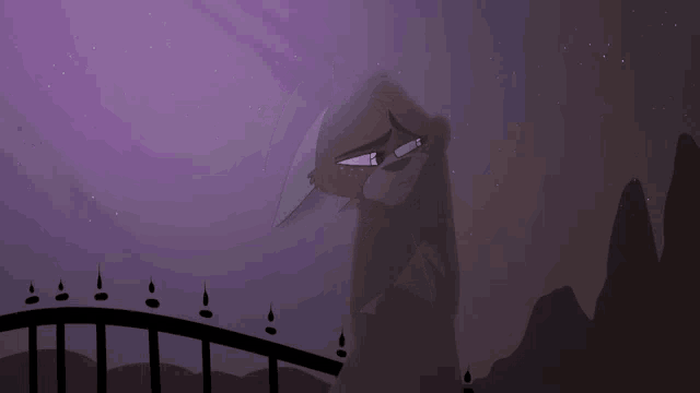 a cartoon cat is standing in front of a bridge and crying .
