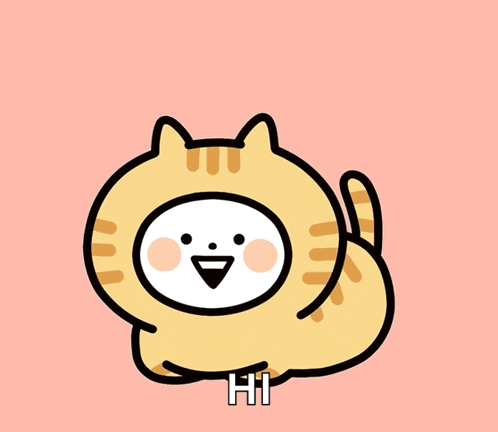 a cartoon of a cat with the word hi written below it