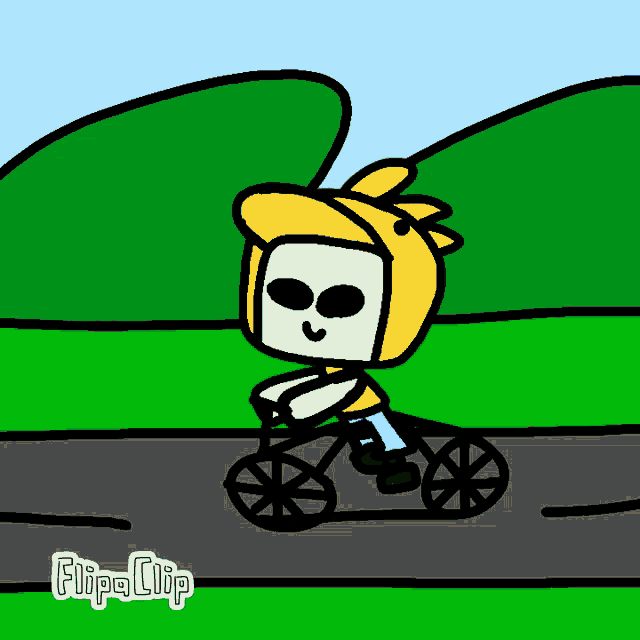 a cartoon of a person riding a bike with flipa clip written on the bottom right