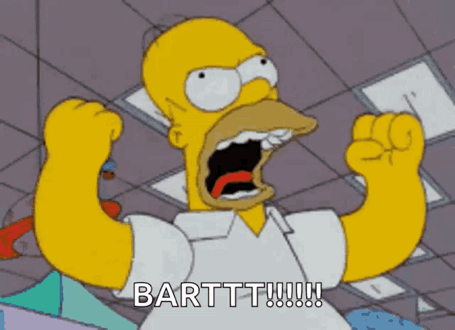 a cartoon of homer simpson with his mouth open and the words barttt written below him