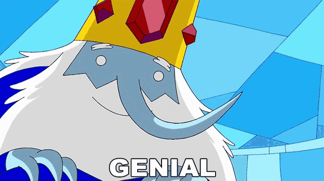 a cartoon character with a crown and the word genial