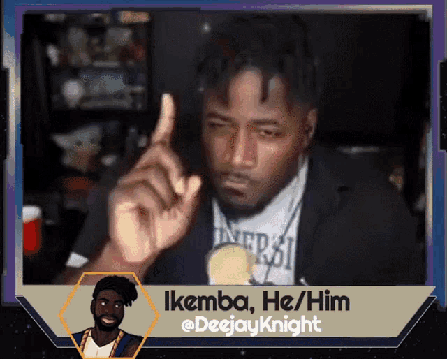 a picture of a man with the name ikemba he him on it