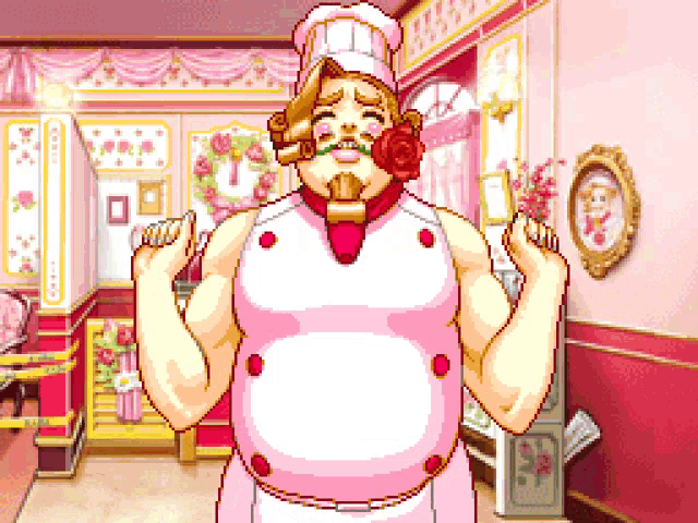 a pixel art of a man in a chef 's outfit