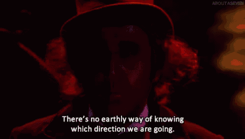a man in a top hat is saying there 's no earthly way of knowing which direction we are going