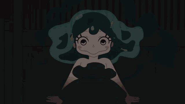 a close up of a cartoon character 's face with large eyes