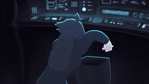 a cartoon character is standing in front of a computer screen that says 0000 on it