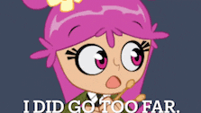a cartoon of a girl with pink hair and the words i did go too far