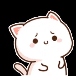 a cartoon cat with a sad face is standing on a black background and looking at the camera .