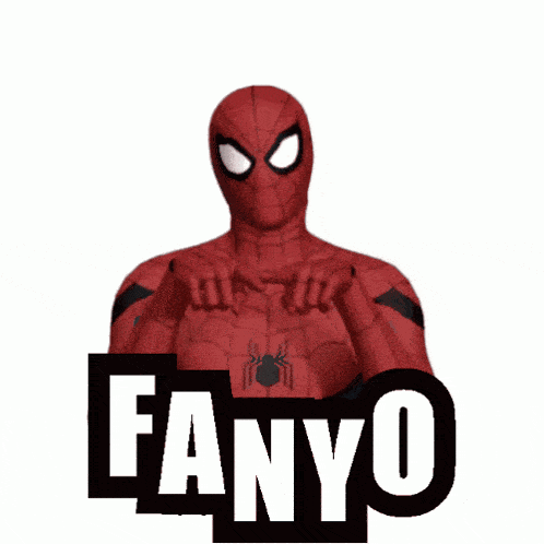 a sticker of a spider man with the word fanyo behind him