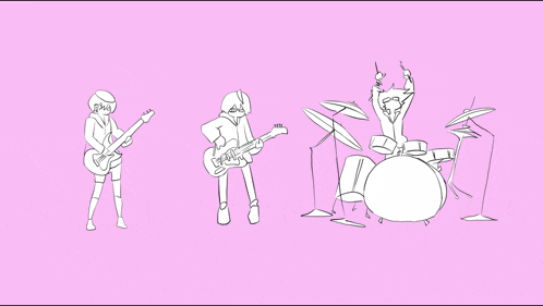 a drawing of a person playing a guitar and a person playing a drum
