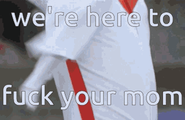a picture of a baseball player with the words " we 're here to fuck your mom " on it