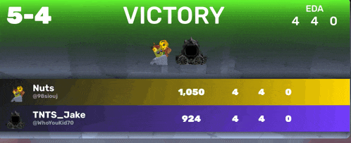a screenshot of a video game showing victory for nuts and tnt_jake