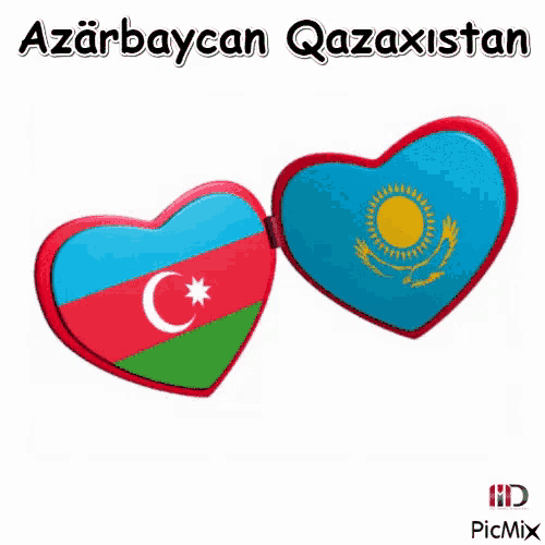 a picture of two hearts with the flags of azerbaijan and kazakhstan