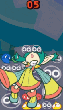 a cartoon character in a video game with the number 05 above her
