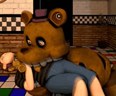 a cartoon of a teddy bear holding a person .