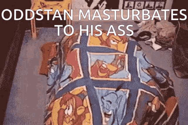 a bed with a blanket that says oddstan masturbates to his ass on it