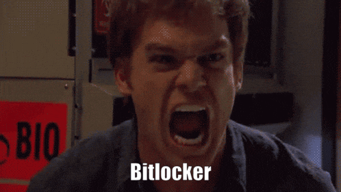 a man is screaming and the word bitlocker is on the bottom of his face