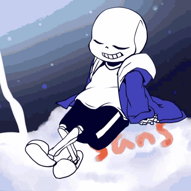 a cartoon drawing of a skeleton sitting on a cloud