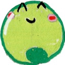 a drawing of a green ball with a face on it .