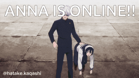 a cartoon of a man and a girl with the words anna is online