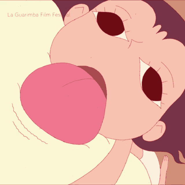 a cartoon of a girl blowing a pink bubble with the words la guarimba film festival written below her