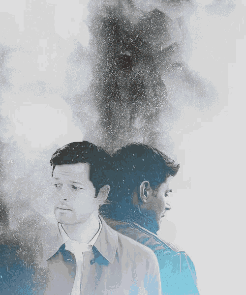 two men are standing back to back with smoke coming out of their heads