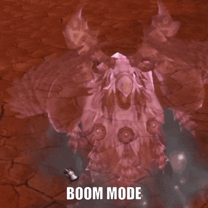 a moose with horns and feathers in a video game with the words boom mode below it