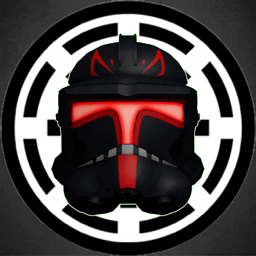a black and red star wars helmet with a red t on it