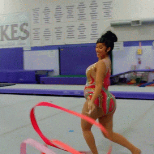 Performing With A Ribbon Cardi B GIF - Performing With A Ribbon Cardi B Gymnastic Ribbon Practice GIFs