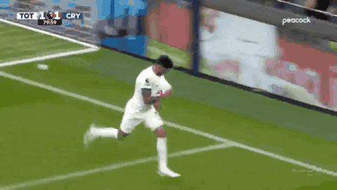 a man is running on a soccer field during a game .