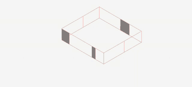 an isometric drawing of a house with a red wall