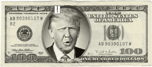 a 100 dollar bill with a picture of donald trump