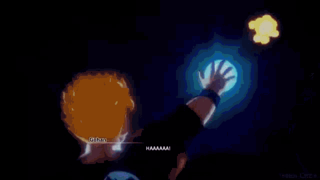a screenshot of a video game with a person 's hand reaching out towards a blue light .