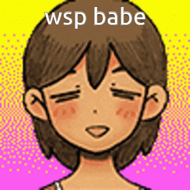 a cartoon of a girl with her eyes closed and the words wp babe on her head .