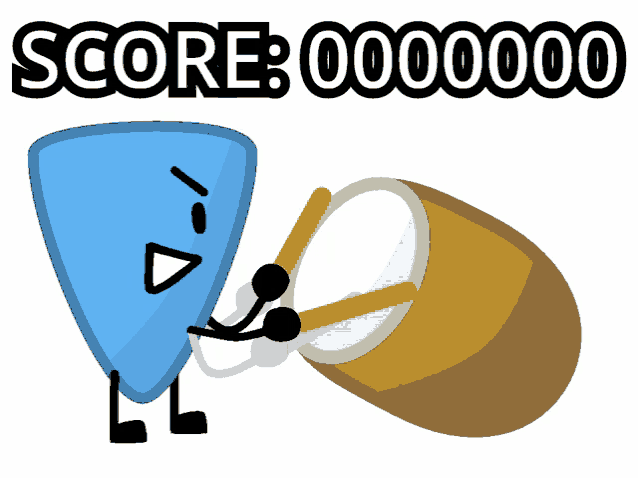 a cartoon drawing of a shield and a drum with the words score 000000 on the bottom