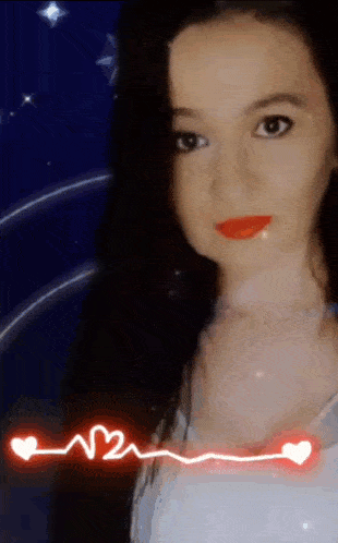 a close up of a woman 's face with red lipstick and a heartbeat line