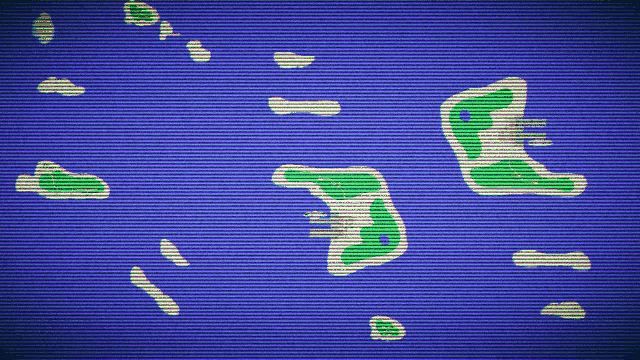 a computer screen displays a map of a tropical island
