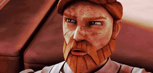 a close up of a cartoon character with a beard and a hat
