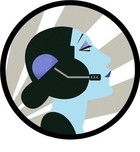 an illustration of a woman wearing a headset that says ccc on it