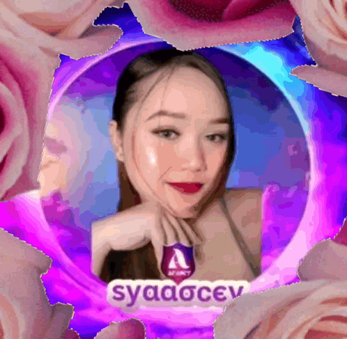 a picture of a woman in a circle with syaaocev written on it
