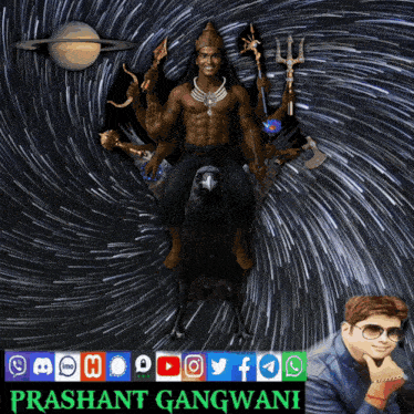 a poster of a man sitting on a crow with the name prashant gangwani on the bottom