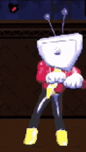 a pixel art drawing of a man with a television head