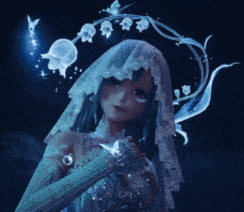a girl with a veil on her head surrounded by flowers and butterflies