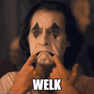 a close up of a man 's face with the word welk written on it